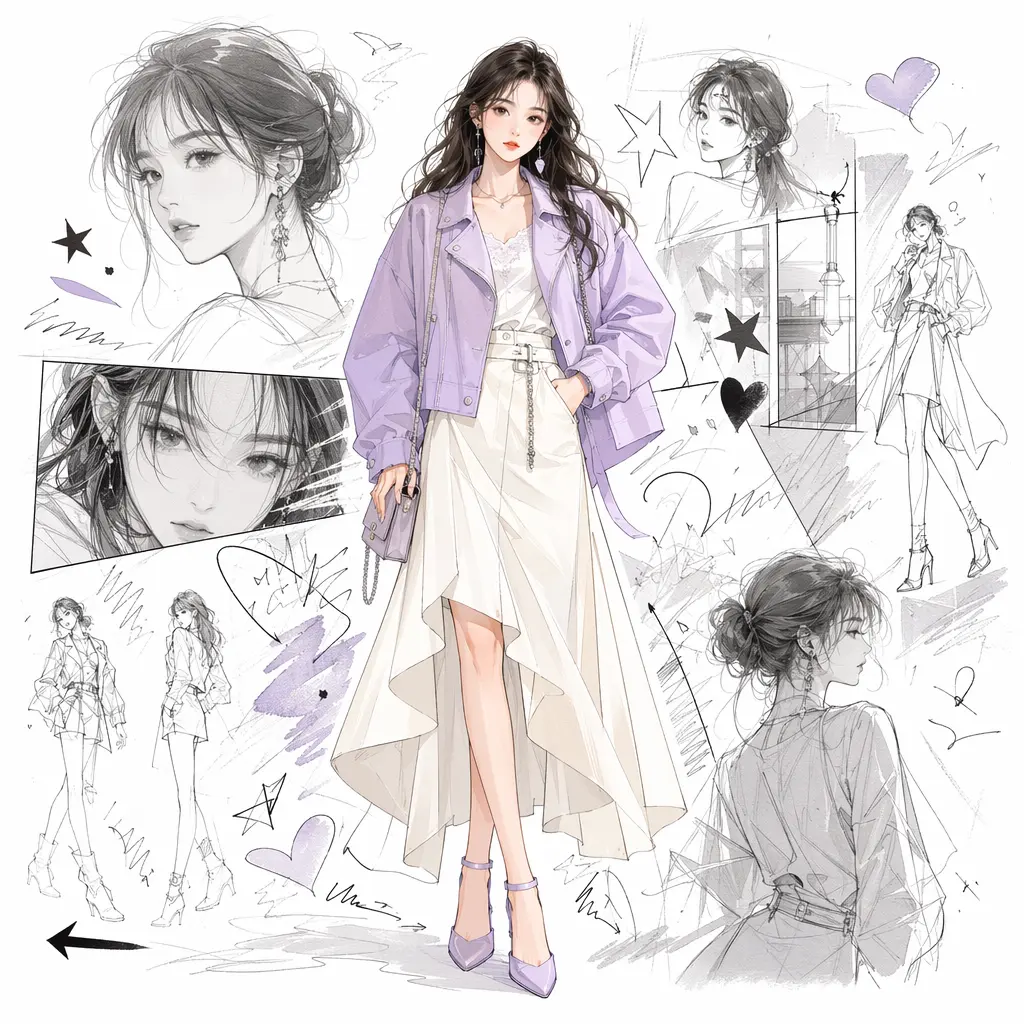 Anime Fashion Sketch Collage