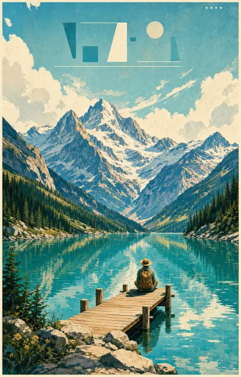 Cultural postcard AI illustration preview with warm travel landmark and paper texture