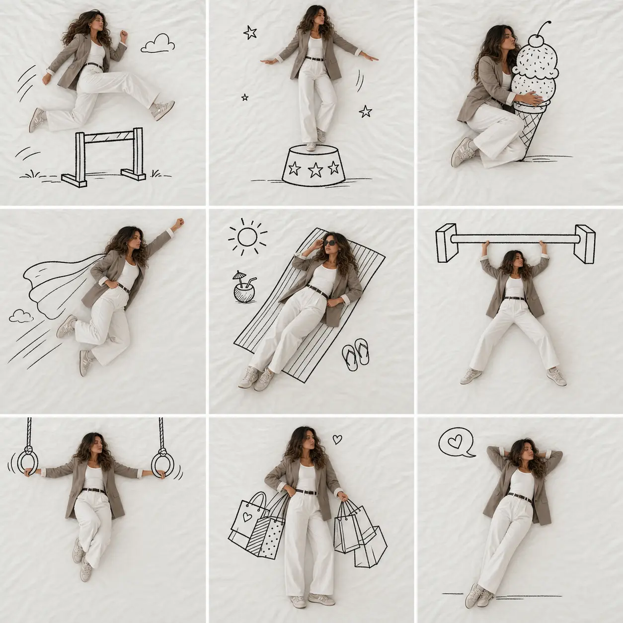 Doodle Scene Nine-Grid Collage AI image template result