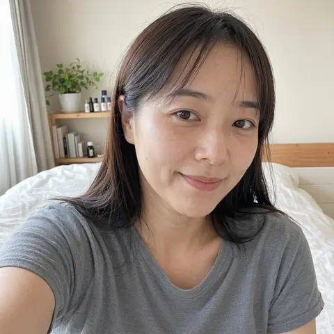 Japanese lifestyle selfie AI preview with soft domestic light and natural casual styling