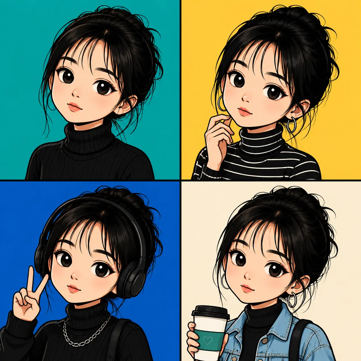 Korean Webtoon Chibi Four Panel AI image template result