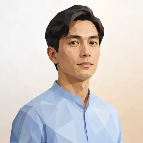 Low poly editorial portrait AI preview with faceted geometry and modern color rhythm