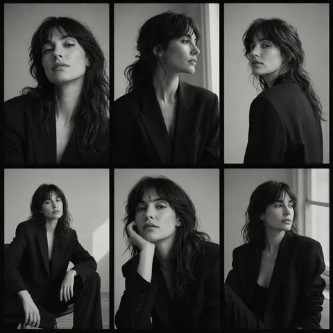 Monochrome editorial contact sheet AI preview with black-and-white portrait studies