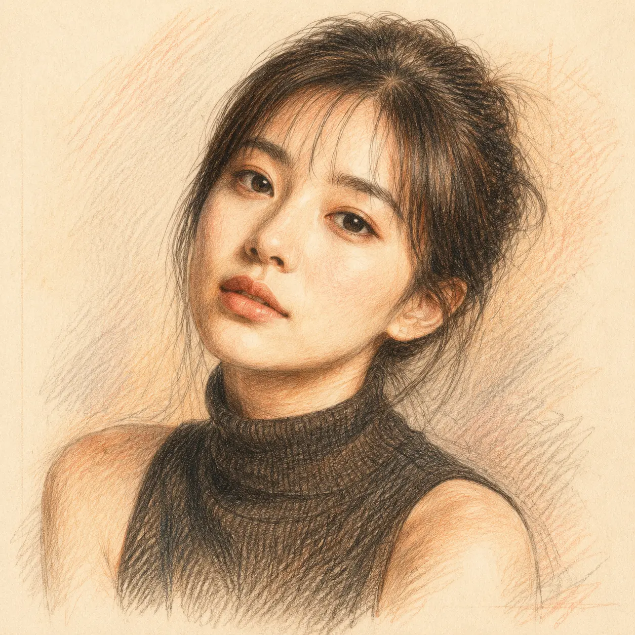 Serene Colored Pencil Portrait AI image template result