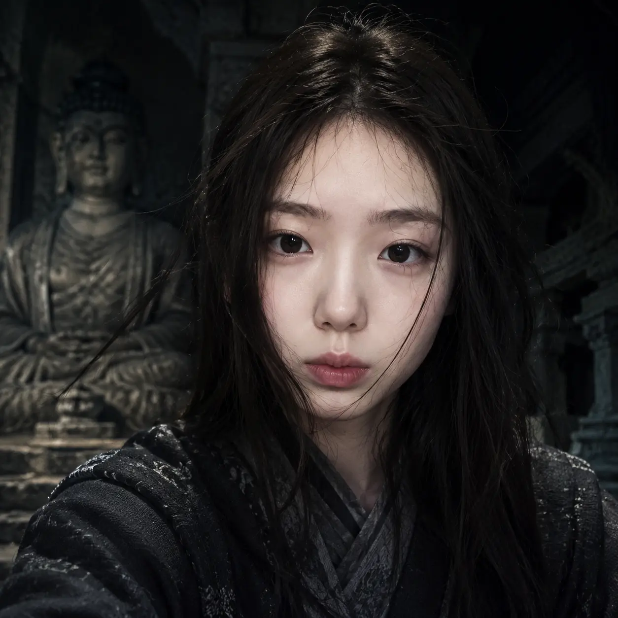 Wuxia Temple Flash Closeup AI image template result