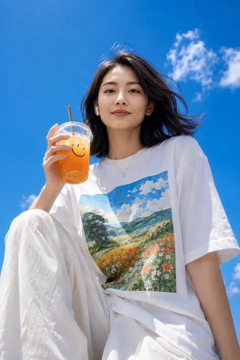 blue sky orange drink low angle generator preview for Blue Sky Orange Drink Low Angle image-to-image generation