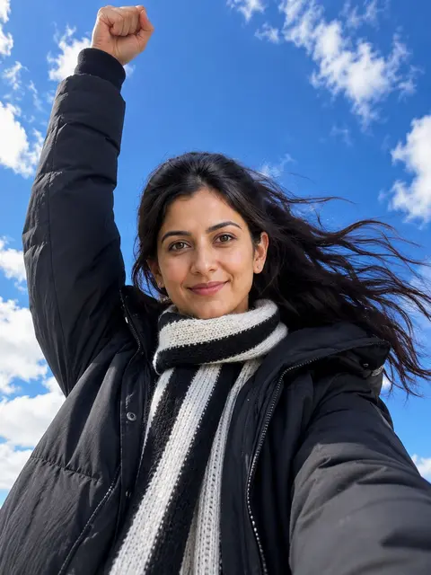 blue sky winter cheer selfie generator preview for Blue Sky Winter Cheer Selfie image-to-image generation
