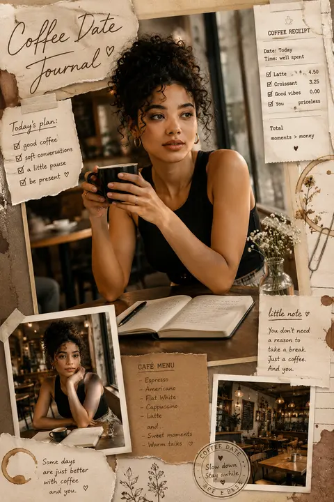 coffee date journal editorial poster generator preview for Coffee Date Journal Editorial Poster image-to-image generation