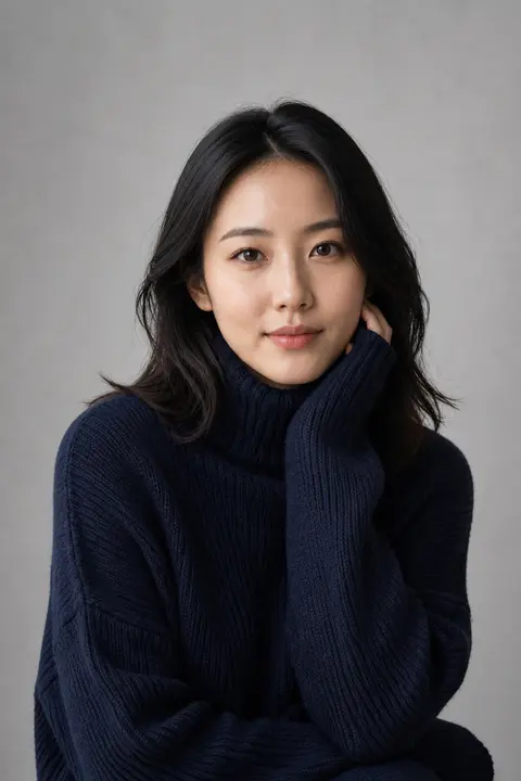 cozy navy turtleneck studio portrait generator preview for Cozy Navy Turtleneck Studio Portrait image-to-image generation