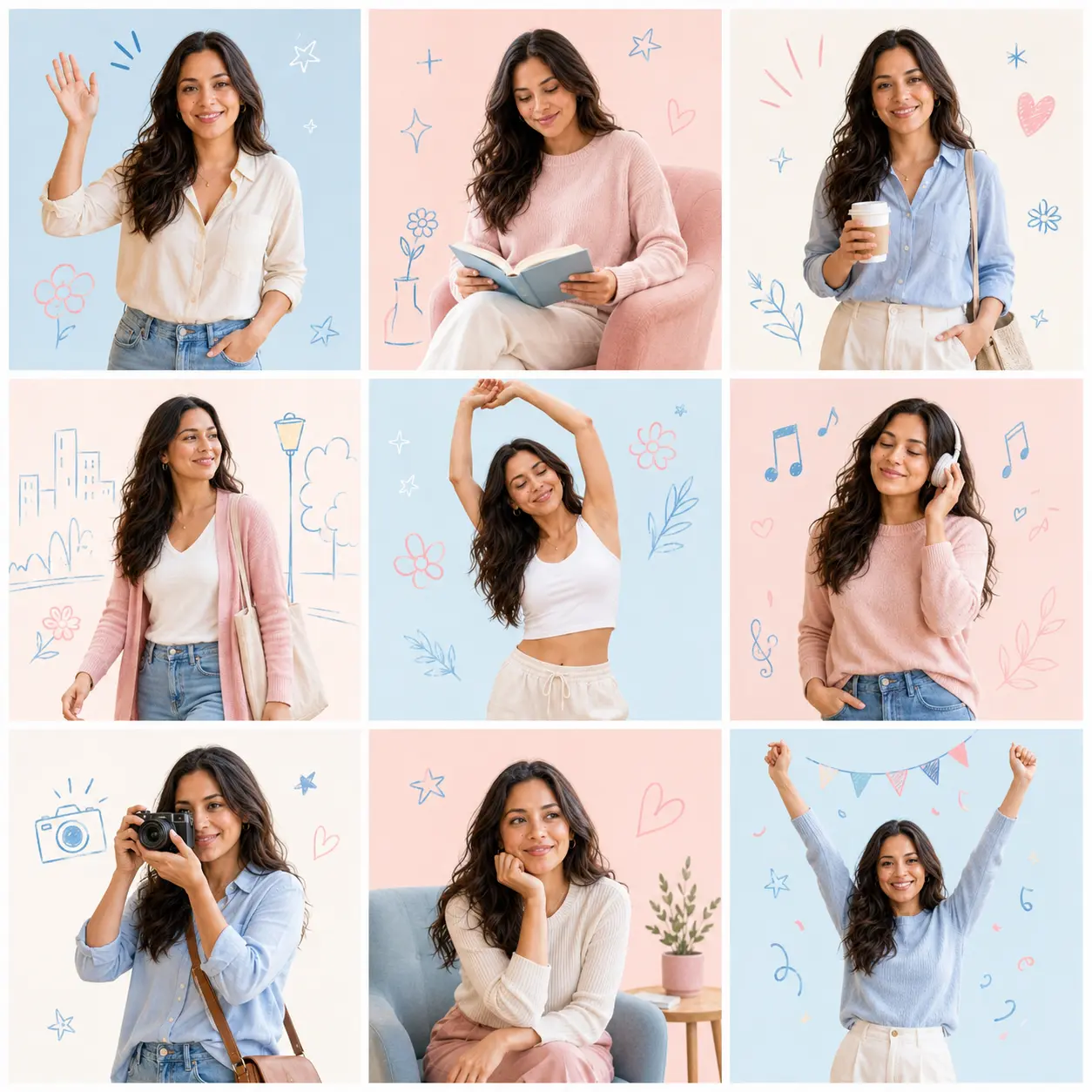 Doodle Storyboard Nine Grid AI image template result