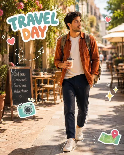 Kawaii Travel Vlog Sticker Poster AI image template result