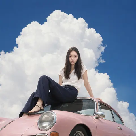 fashion editorial photo generator preview for Pastel Porsche Cloud Fashion Editorial image-to-image generation