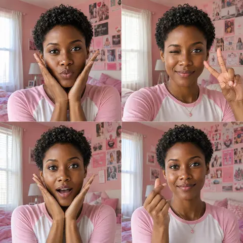 Pink Idol Selfie Four Grid AI image template result