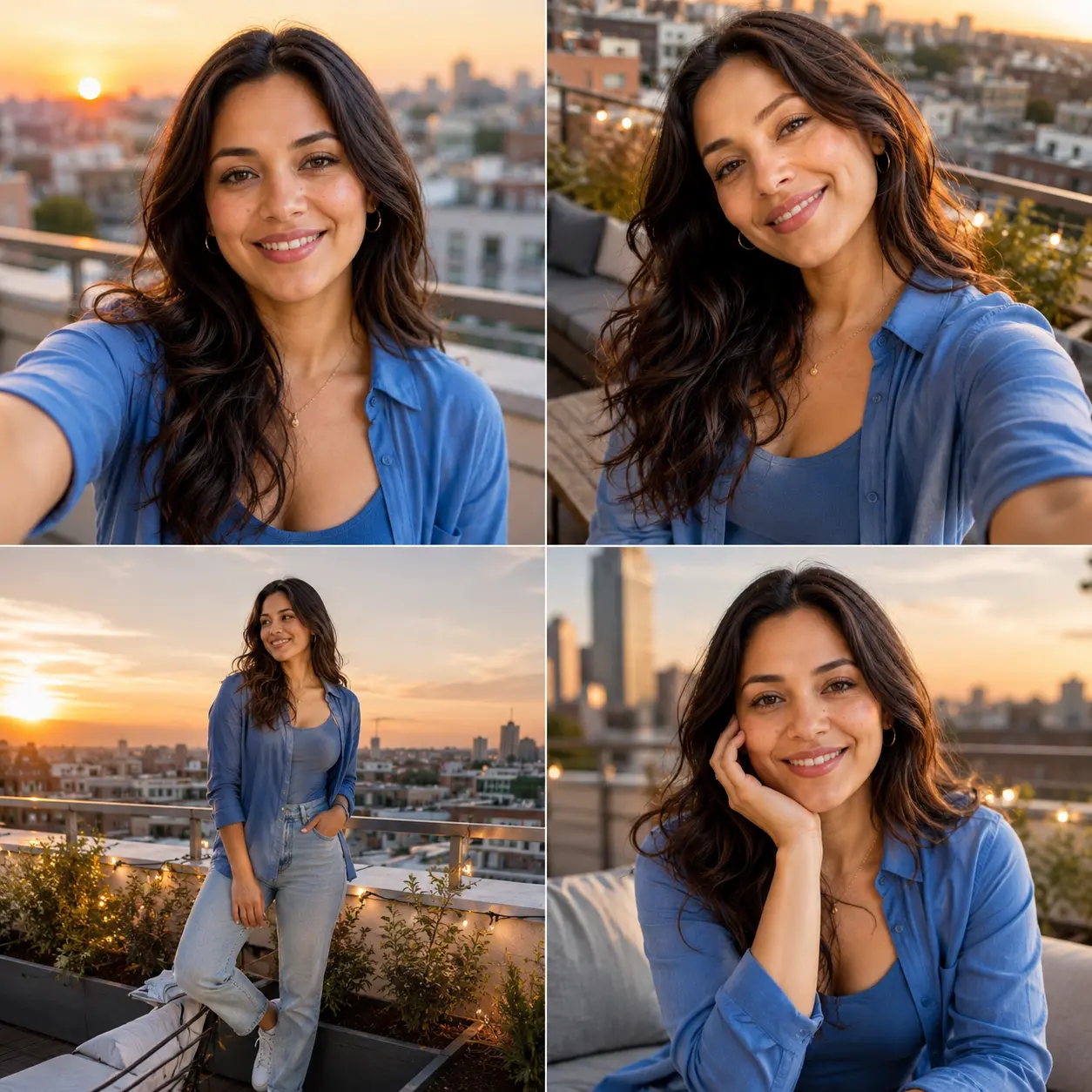 Rooftop Golden Hour Selfie Grid AI image template result