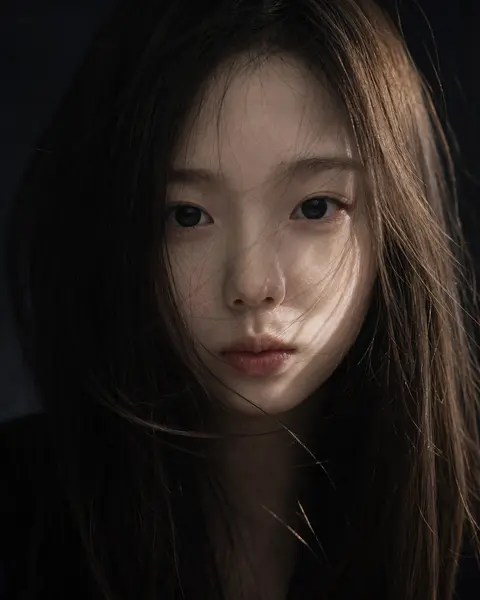 Shadowy Hair Closeup Beauty Portrait AI image template result