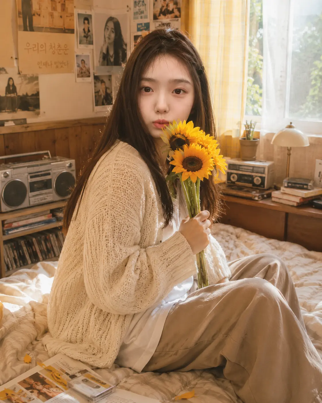 sunflower bedroom lifestyle portrait generator preview for Sunflower Bedroom Lifestyle Portrait image-to-image generation