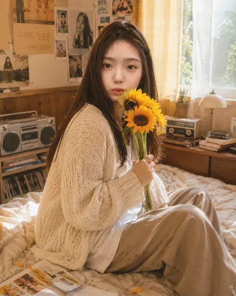 sunflower bedroom lifestyle portrait generator preview for Sunflower Bedroom Lifestyle Portrait image-to-image generation