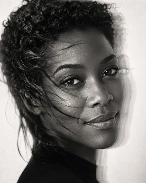 Windswept Mono Double Exposure Closeup AI image template result